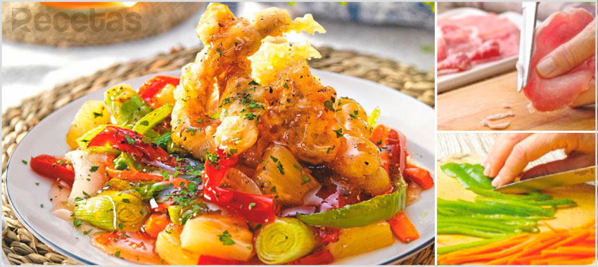 Lomo con verduras en salsa agridulce